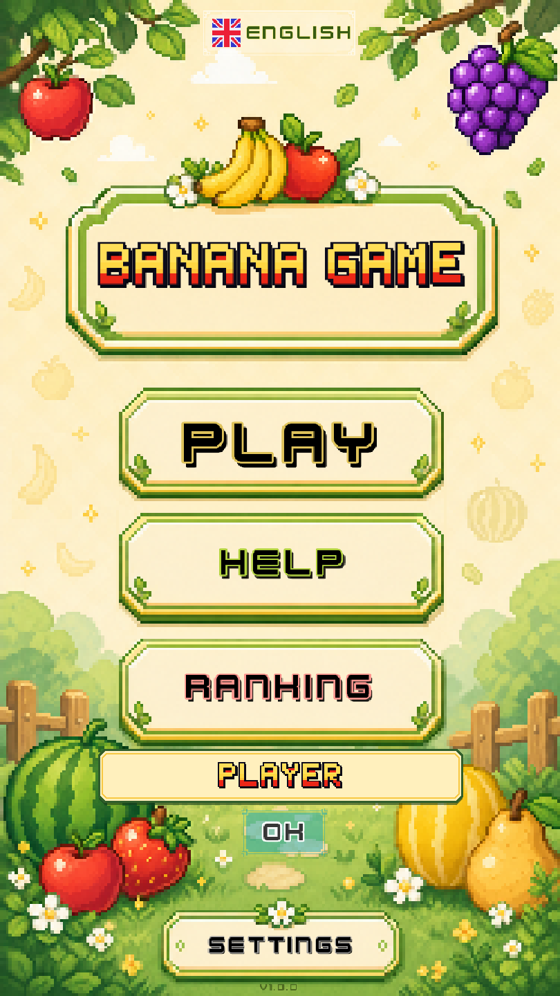 Banana Game main menu with Play, Help, Ranking, and Settings buttons